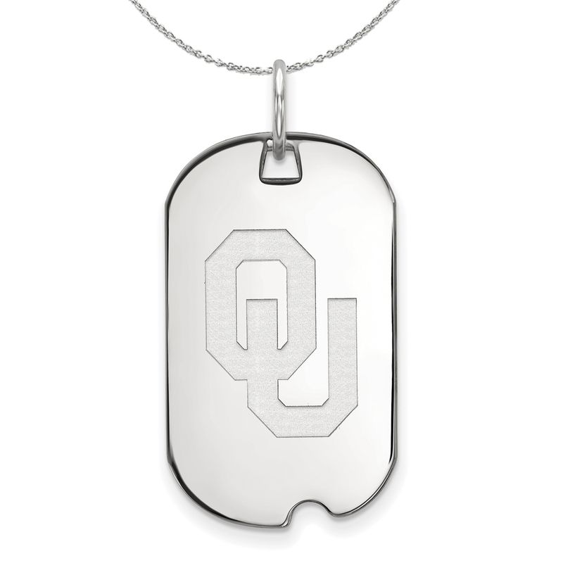 Sterling Silver U. Of Oklahoma Dog Tag Necklace - 18 Inch